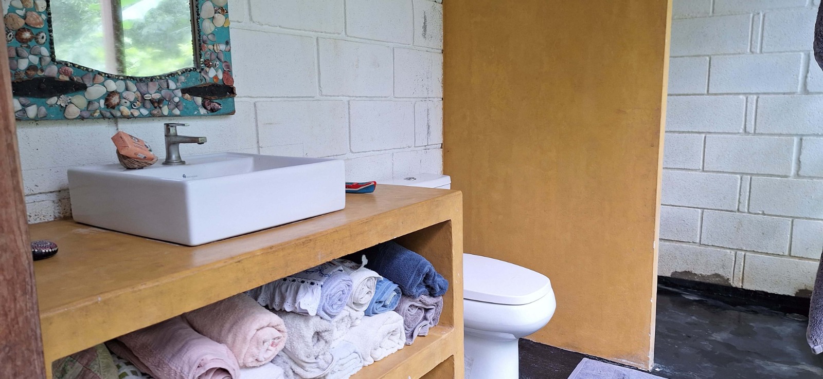 Modern bathrooms on the first floor of the main house